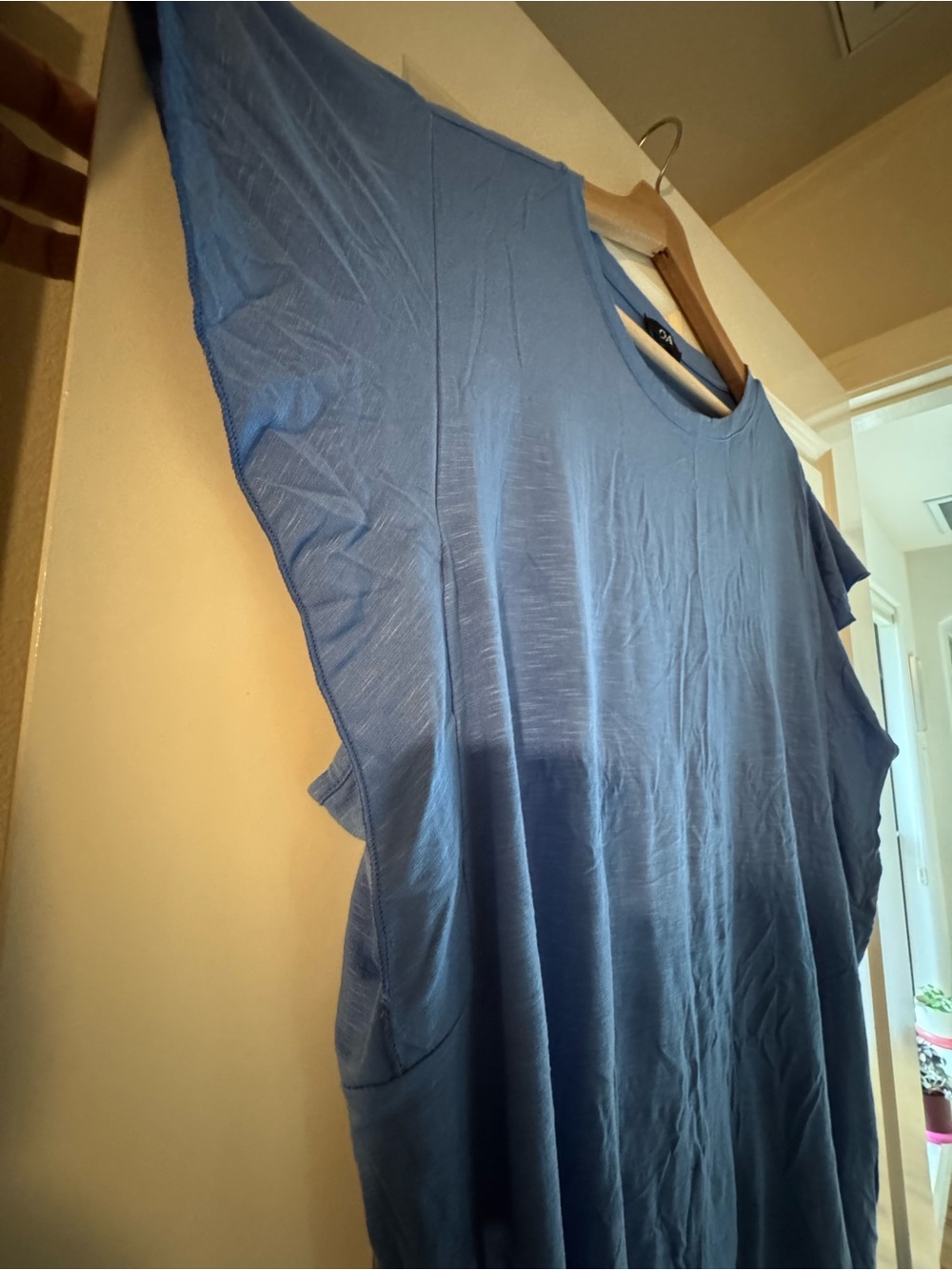 C&A Women’s Blue Heathered Short-Sleeve tee with sleeve ruffle